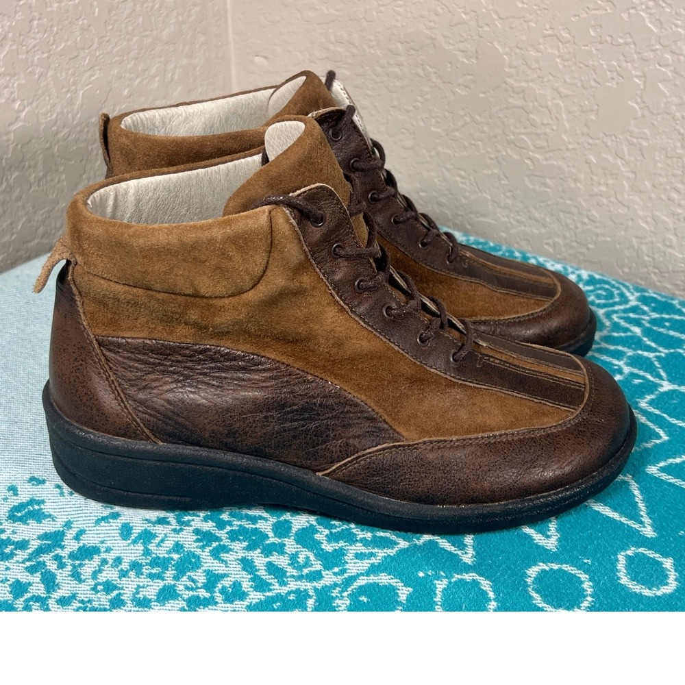 Arcopedico Brown Leather Suede Lace Up Ankle Boots 7.5 Handmade Portugal Wom 38